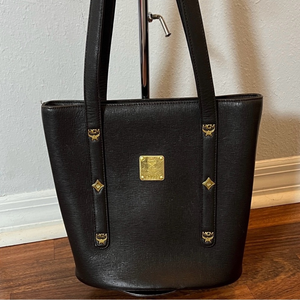MCM Black Tote Bag with Gold Accents